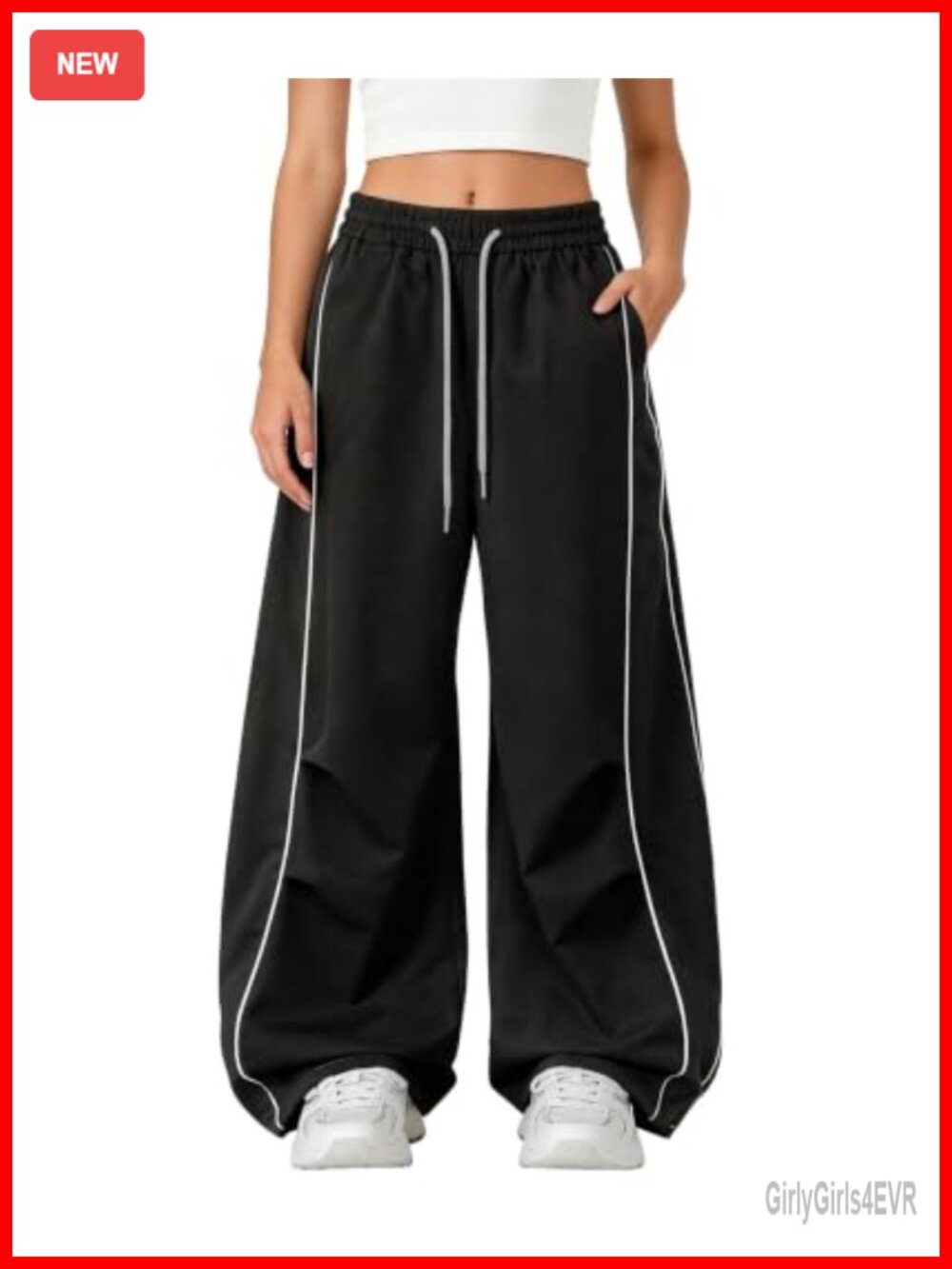 Women's Parachute Pants Wide Leg Baggy Barrel Drawstring Streetwear